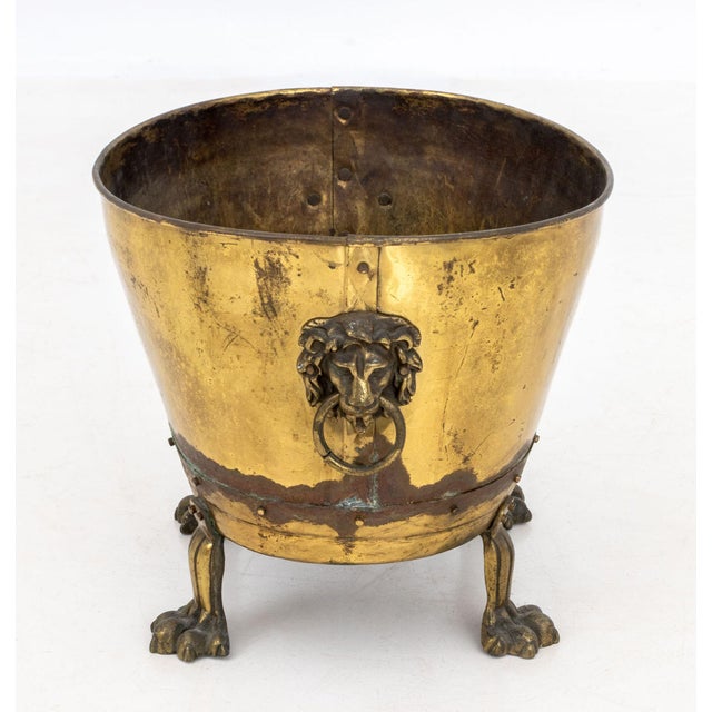 19th Century Victorian Lion's Mask Handle Brass Jardiniere For Sale - Image 5 of 8