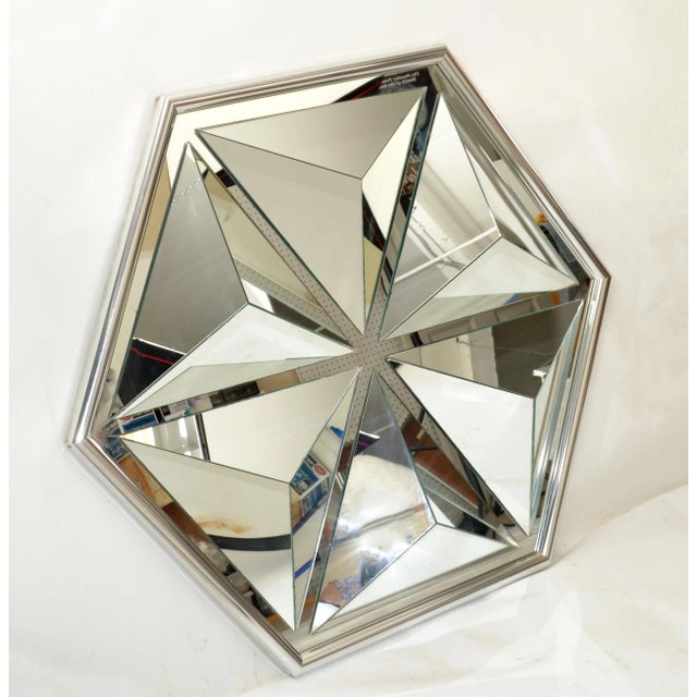 Mid-Century Modern Thayer Coggin by Milo Baughman 1976 Diamond Shaped Faceted Octagonal Nickel Wall Mirror For Sale - Image 3 of 13