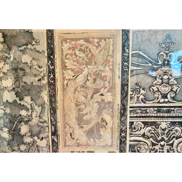 Wood 1990s Large Framed Tapestry-Style Art Print With Heraldic & Botanical Motifs - 4.5 Ft. Tall For Sale - Image 7 of 10