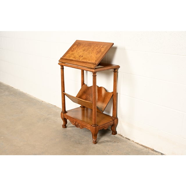 Baker Furniture French Provincial Louis XV Walnut and Burl Wood Book Stand or Magazine Stand | Circa 1960s For Sale - Image 15 of 15