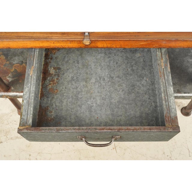 Vintage Industrial Iron Workbench With Wood Top For Sale - Image 4 of 10
