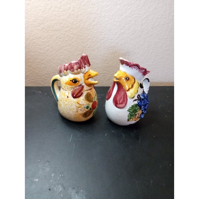 Antique White 1980s Handpainted From Italy Rooster Creamers or Bud Vases - a Pair For Sale - Image 8 of 8