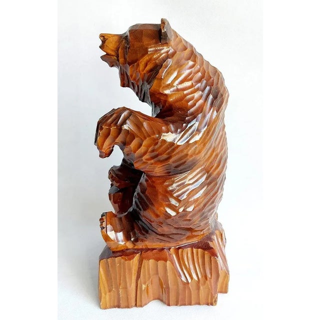 Black forest Bear, well carved, sitting position Oak wood, hasel brown, shinny.