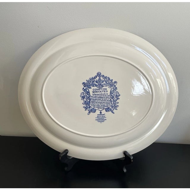 Vintage Wedgwood Queen’s Ware Romantic England Blue/White Ceramic Oval Platter For Sale In Phoenix - Image 6 of 6