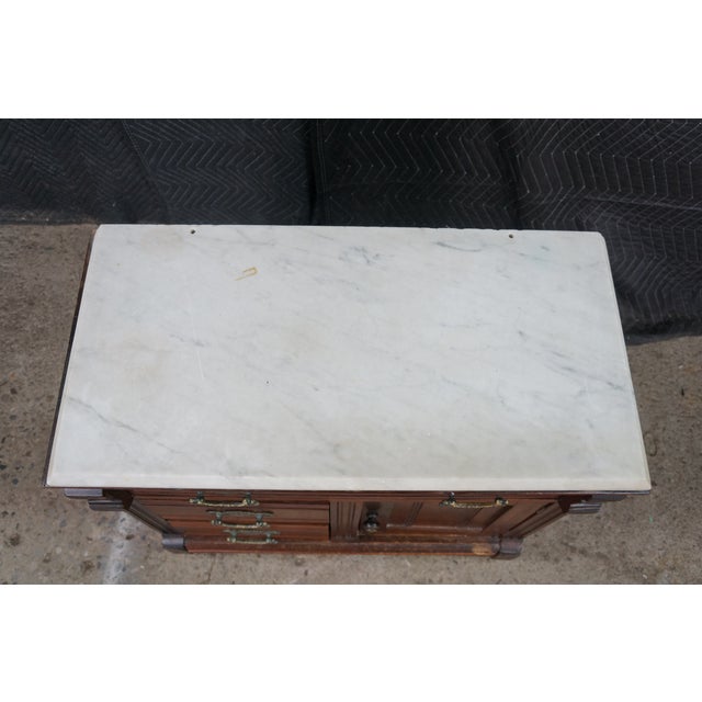 Antique Victorian Eastlake Walnut Burl Marble Washstand Chest Cabinet Stand For Sale - Image 4 of 18