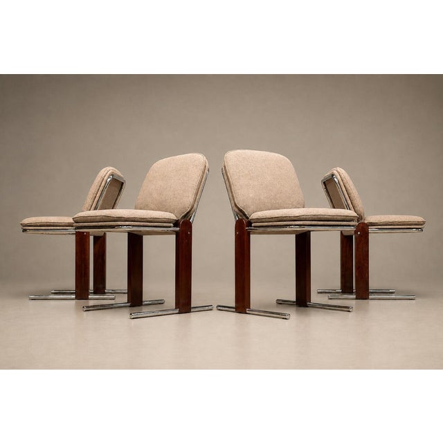 Percival Lafer “Contempo” Dining Chairs, Set of 4 — Hardwood, Chrome & Chenille, Brazil, 1970s - Lot 476B For Sale In New York - Image 6 of 18