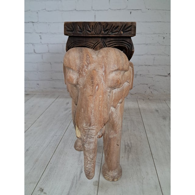 Vintage Hand-Carved Wooden Elephant Plant Stand, 1960s For Sale - Image 6 of 18
