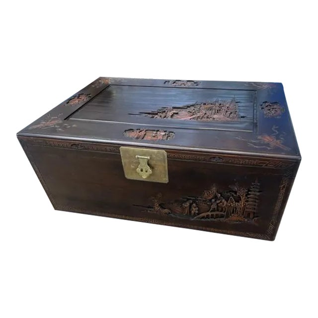 Large 60 Inches 1900s Antique Asian Camphorwood Trunk Coffee Table For Sale
