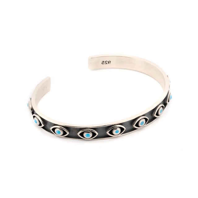Turquoise Evil Eye Sterling Silver Cuff Bangle Bracelet For Sale In Miami - Image 6 of 7