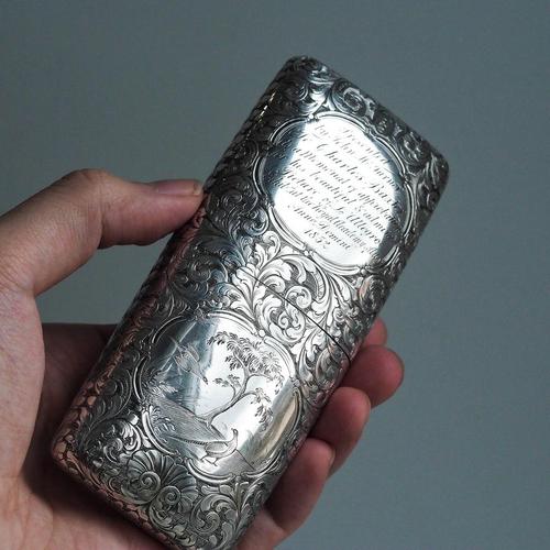 Antique Victorian Engraved Silver Cigar Case by Nathaniel Mills, 1840s For Sale - Image 16 of 18
