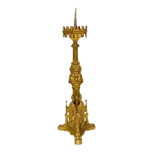 Victorian Gothic Antique Gilt Bronze Ormolu Altar Pricket Candlestick
