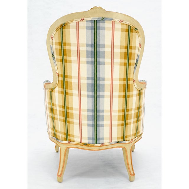 Late 20th Century Funky Upholstery Painted & Carved Frame French Ballon Back Arm Lounge Chair MINT For Sale - Image 5 of 16