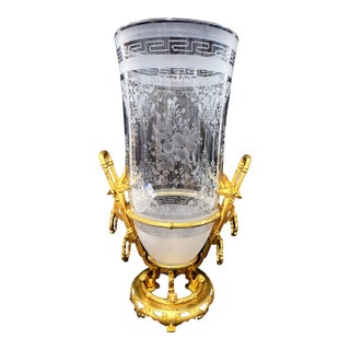 19th Century, French Belle Époque Bronze & Etched Glass Japonesque Vase For Sale