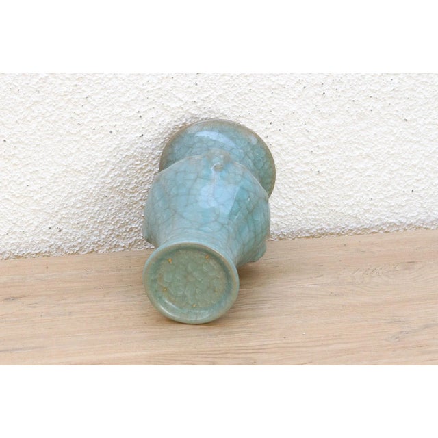 Ceramic Antique Chinese Crackle Blue Glaze Vase For Sale - Image 7 of 8