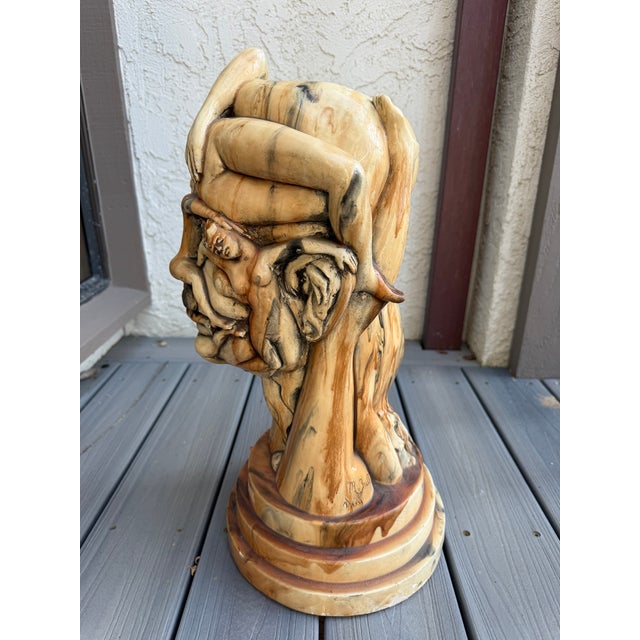 Signed 1972 surrealist resin studio sculpture by M. Zeiler titled Something on His Mind: The Crazy Man, marked #1 of 64....