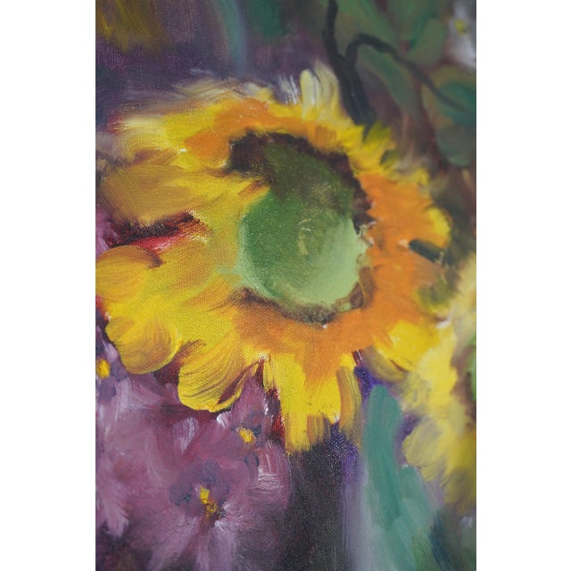 Pair of Oil on Canvas of Still Life Sunflowers - Signed For Sale - Image 11 of 17