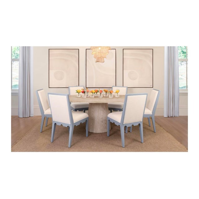 Matthew Izzo Home - Lanister Light Blue Matte Lacquer Square Back Dining Chair With Performance Linen Back & Seat For Sale In New York - Image 6 of 7