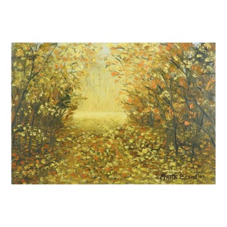 Mid 20th Century Small Fall Leaves Landscape Painting For Sale