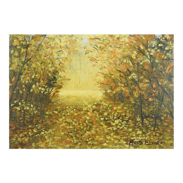 Mid 20th Century Small Fall Leaves Landscape Painting For Sale