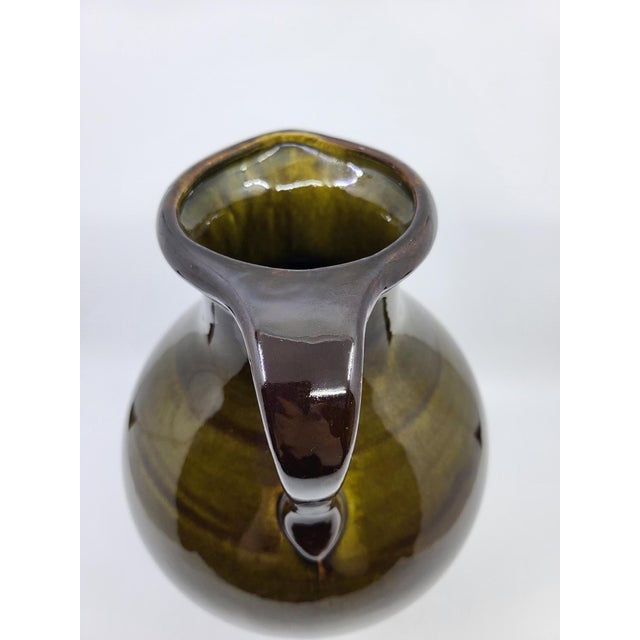 Olive Green Ceramic Pitcher Vase from Saint Clément, France, 1960 For Sale - Image 4 of 11