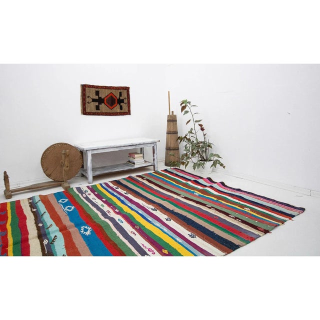 Colorful Striped Vintage Kilim Rug For Sale In Los Angeles - Image 6 of 7