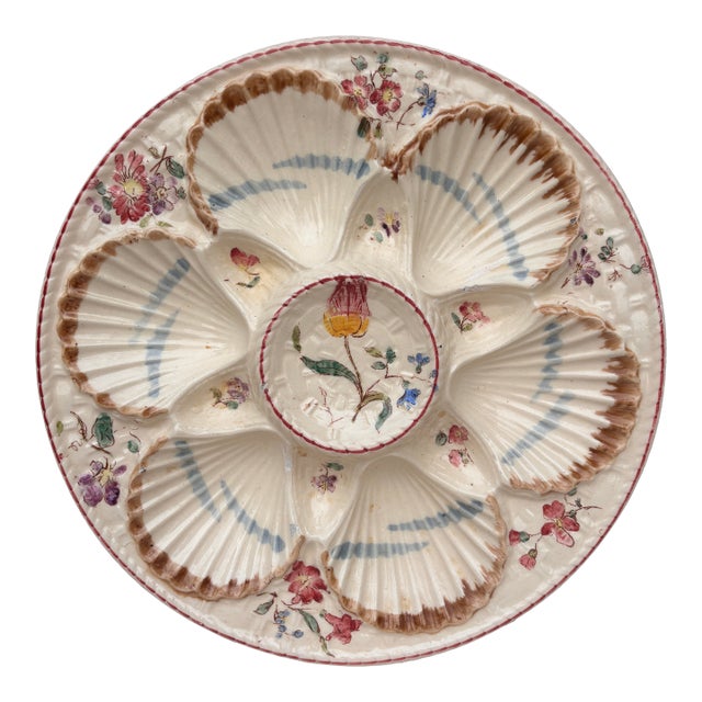 19th Century Majolica Oyster Flowers Plate Longchamp For Sale