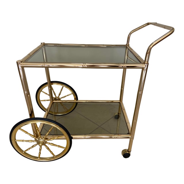 Hollywood Regency Brass Faux Bamboo Bar Cart Chairish