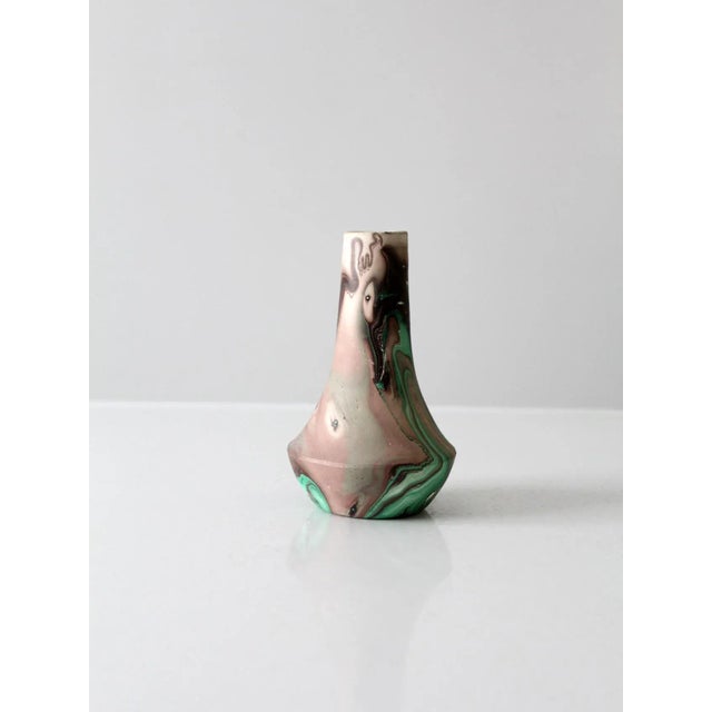 A vintage Garden of the Gods pottery vase, circa 1950s, featuring a sculptural form in rich, earthy green and brown...