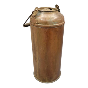 Antique English Copper Milk Canister W/ Lid & Wood Handle — Edwardian Era