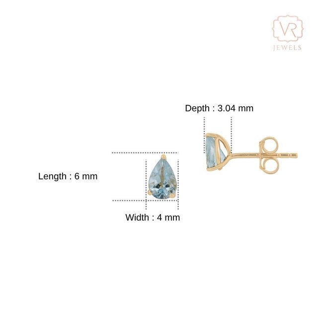 Minimal Pear Cut Natural Aquamarine Solitaire Stud Earrings in 14k Gold- A Pair For Sale - Image 11 of 16