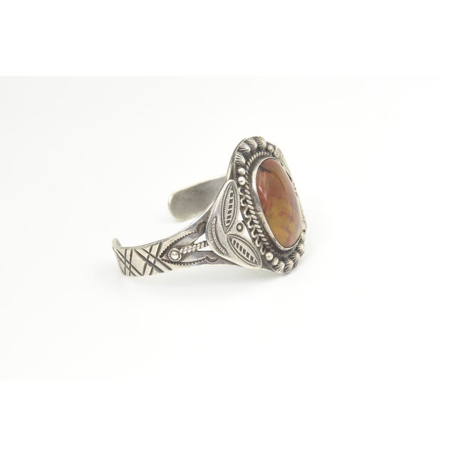 Rustic Vintage Southwestern Native American Style Petrified Wood Sterling Silver Cuff Bracelet For Sale - Image 3 of 9