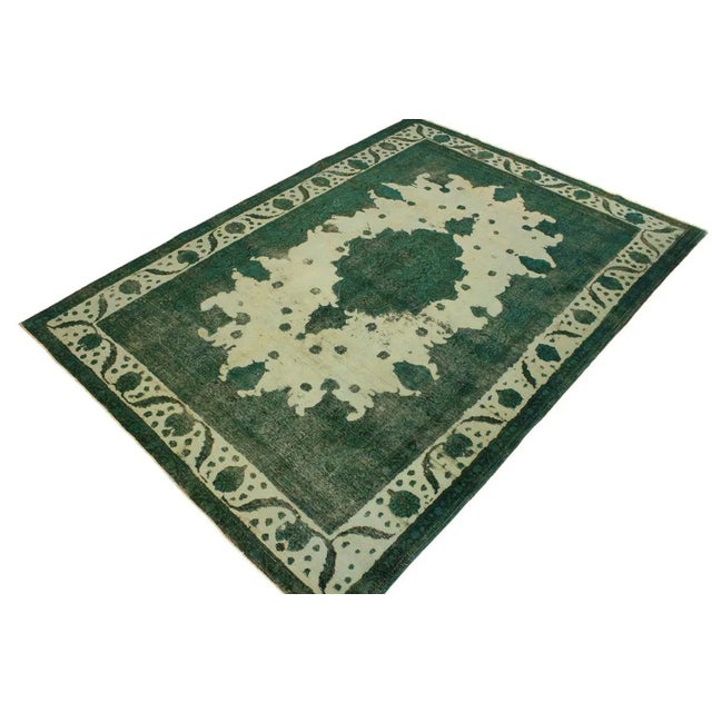 1980s Vintage Distressed Dyed Green/Lt. Green Wool Rug - 7'10 X 11'5 For Sale - Image 4 of 8