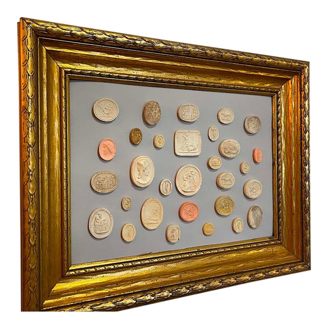 Late 19th Century Italian Plaster Intaglios in Carved Gilt Frame Frame. For Sale