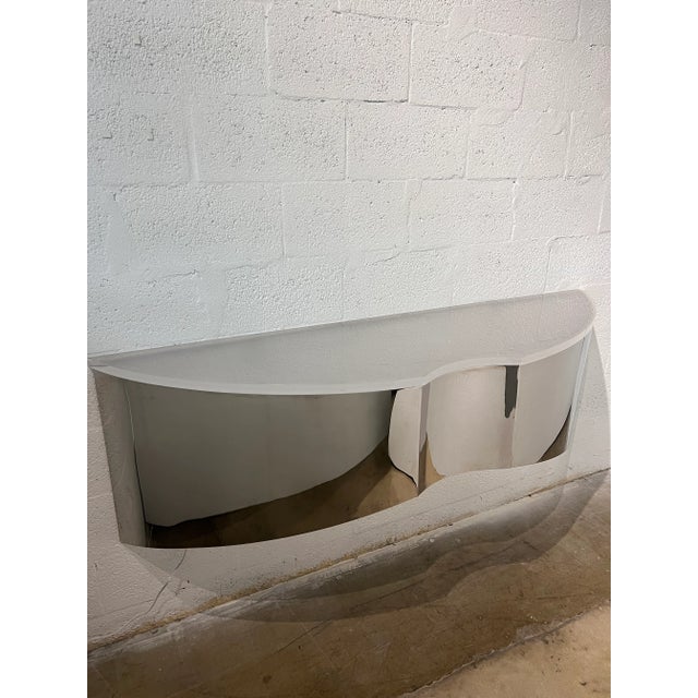 Mid-Century Modern Mid-Century Custom Polished Steel and Frosted Lucite Illuminated Floating Shelf or Console For Sale - Image 3 of 13