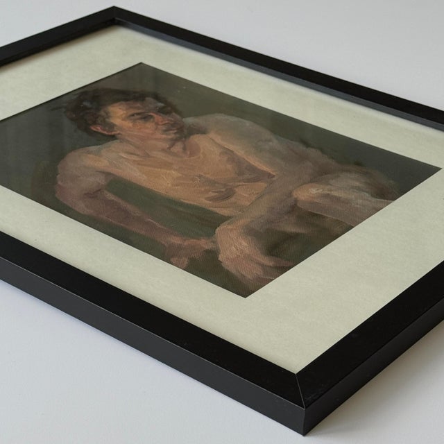 Realism Vintage Expressionist Male Figurative Nude Study, Framed (Oil on Canvas Paper) For Sale - Image 3 of 4