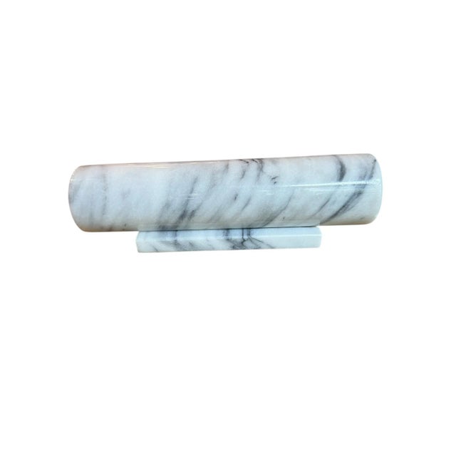 White Carrerra Marble Rolling Pin With Stand White Gray For Sale - Image 4 of 9