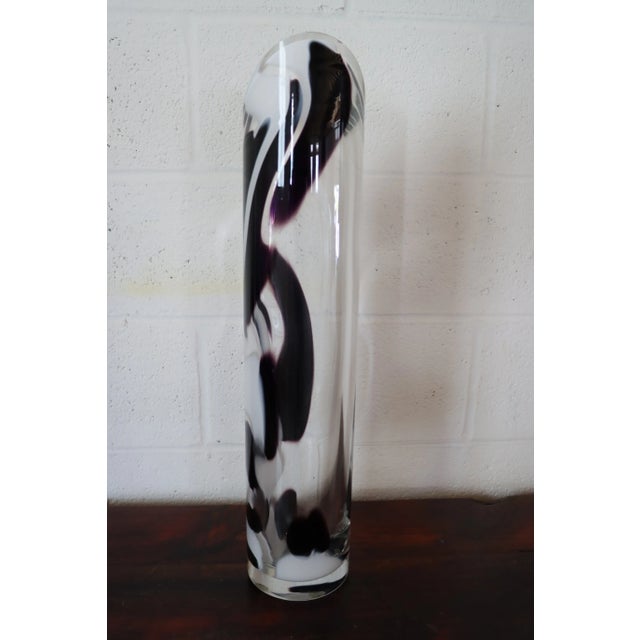 2010s Purple & White Signed Art Glass Vase For Sale - Image 5 of 7