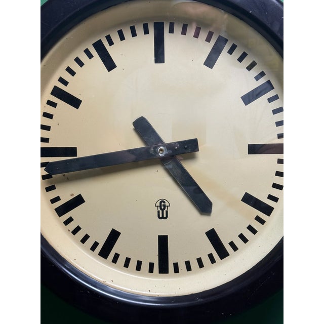 Black Large Industrial Factory Clocks from GW, East Germany, 1960s For Sale - Image 8 of 9