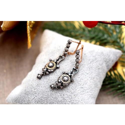 Gold and Silver Earrings with Diamonds, Set of 2 For Sale - Image 4 of 8