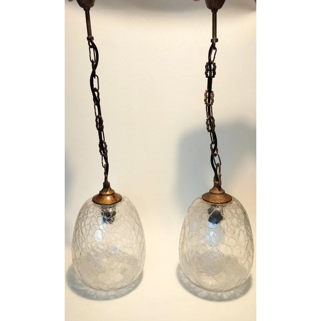 Vintage Venetian Pendant Lamps with Ice Glass, 1950s, Set of 2, in Very Good conditions. Designed 1950 to 1959 Up to 250V...
