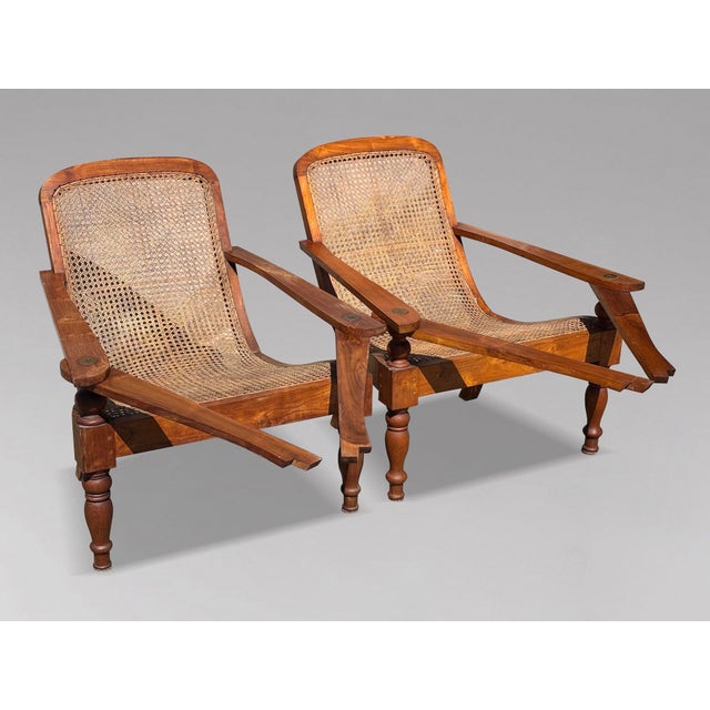 Large Vintage Teak and Cane Colonial Planters Chairs, 1920, Set of 2 For Sale - Image 10 of 12