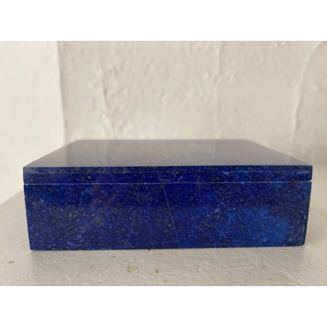 Blue Early 21st Century Hand Carved Lapis Lazuli Mosaic & Marble Interior Jewelry Box For Sale - Image 8 of 12