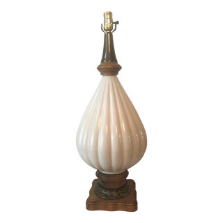 Mid Century Garlic Bulb Table Lamp Crackle Glass Cream For Sale