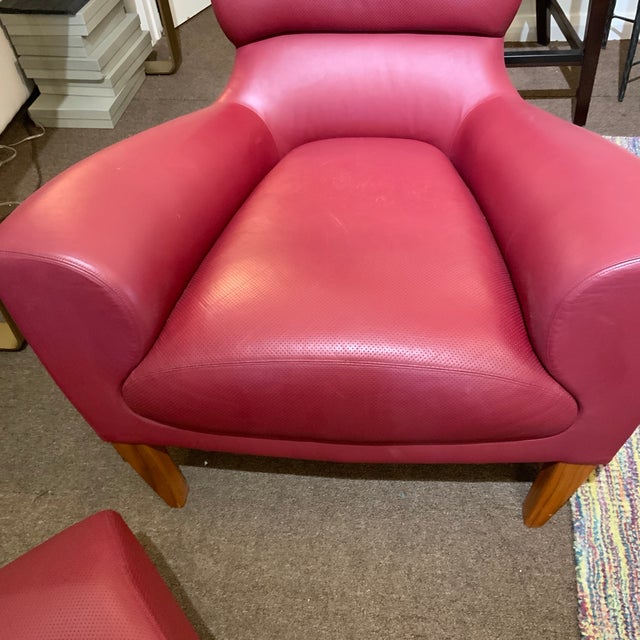David Linley David Linley Aston Arm Chair W/ Ottoman in Burgundy For Sale - Image 4 of 7
