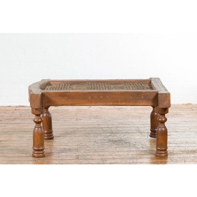 Antique Indian Arched Window Grate Made into a Coffee Table with Baluster Legs For Sale - Image 4 of 13