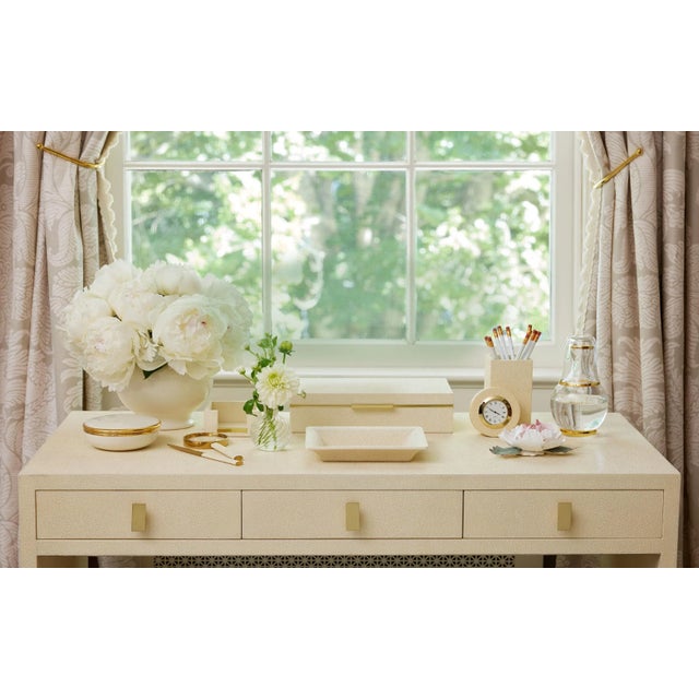 Contemporary AERIN Faux Shagreen Magazine Rack, Cream For Sale - Image 3 of 4