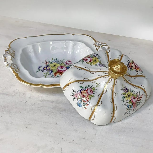 19th Century French Limoges Hand-Painted Covered Serving Dish For Sale - Image 9 of 13