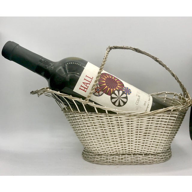 Metal Mid-Century French Silver Wire Wine Basket For Sale - Image 7 of 8