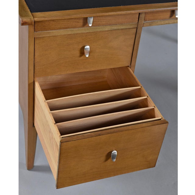 Drexel Restored John Van Koert Drexel Profile Leather Top Desk With File Drawer For Sale - Image 4 of 15