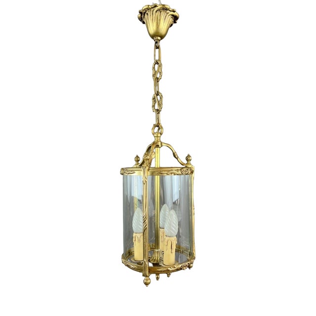 20th Century Louis XVI Style Lantern in Bronze and Glass For Sale